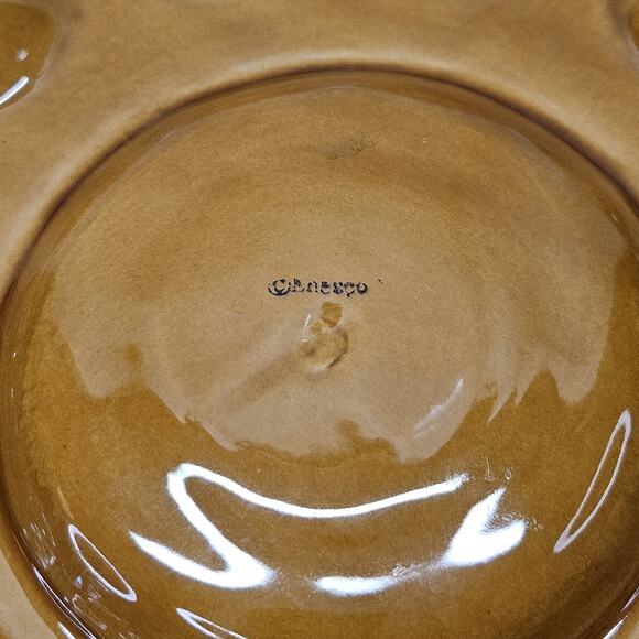 Vintage Retro Glazed Pottery Hazel Brown Deviled Egg Serving Platter - Picture 6 of 8